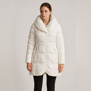 Laundry by Shelli Segal White Down Puffer Coat – Size M, Oversized Collar